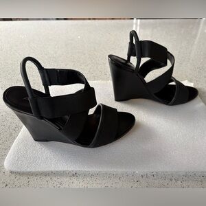 ALDO - Vintage Black Leather Strappy Wedges - Size 8